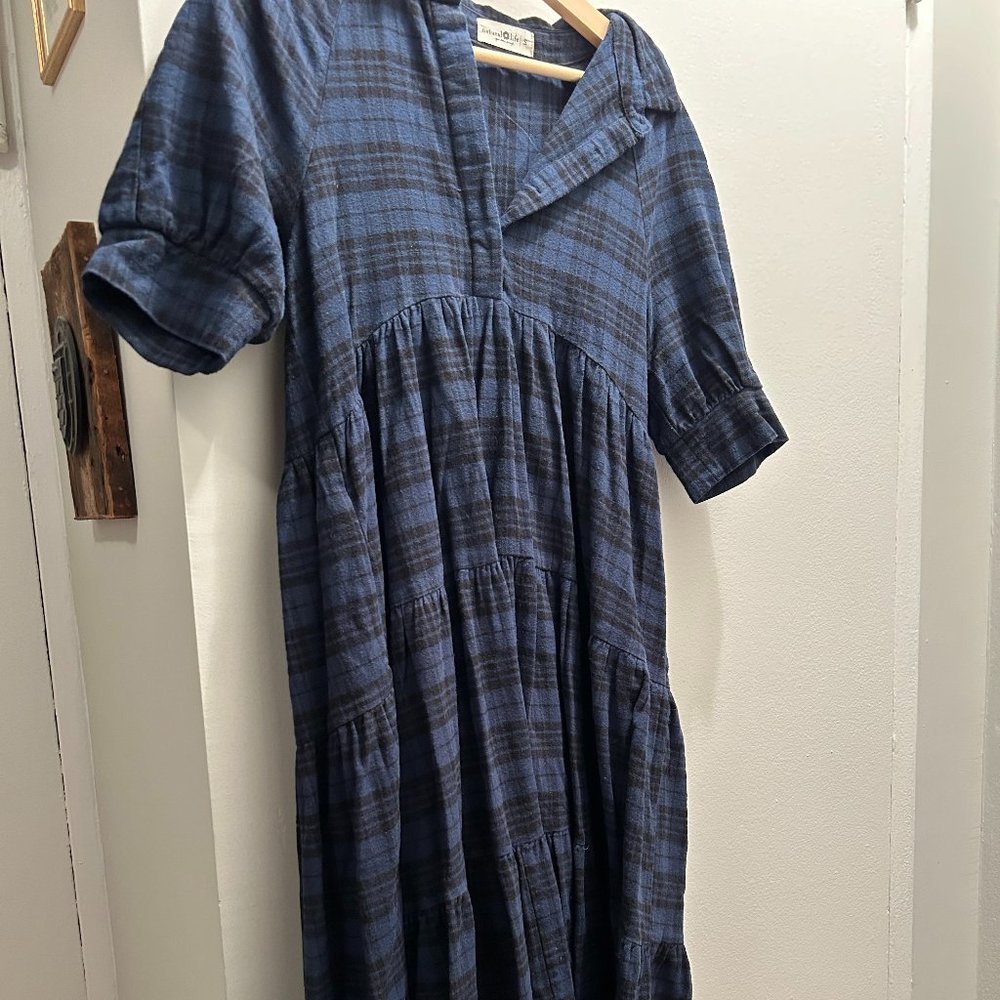 Natural Life Flannel Rebecca Midi Dress - Blue Black Plaid